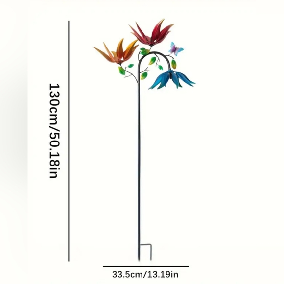 Metal Kinetic 3 flower wind spinner, 50", new Only $28! *** - Picture 3 of 4